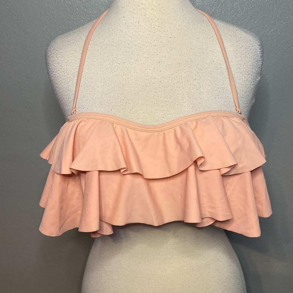 Cocoship Rufflled Bikini Top Lightly Padded Peachy Pink S